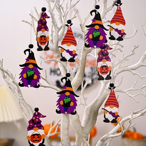 Halloween Holz Gnom Ornamente Hängende Dekorationen Hexe Kürbis Fledermaus Für Party Haus Dekor Holz Anhänger In Box