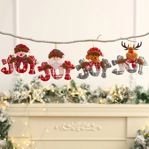 Weihnachtsbaum Plüsch Anhänger JOY Buchstabe Kariert Weihnachtsmann Schneemann Rentier Bär Festliche Haus Deko Anhänger