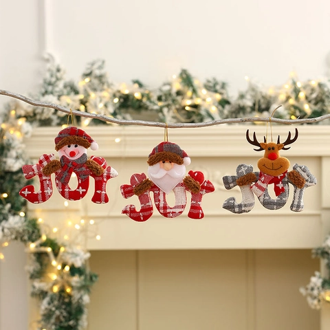 Weihnachtsbaum Plüsch Anhänger JOY Buchstabe Kariert Weihnachtsmann Schneemann Rentier Bär Festliche Haus Deko Anhänger