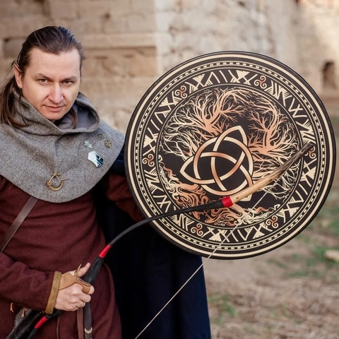 Handmade Shaman Frame Drum With Drum Stick Celtic Tree Of Life Triquetra Pattern Nordic Rune Round Hand Drum For Meditation Music Home Decor Gift