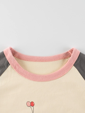 Camiseta de Manga Larga Raglán para Niñas Dibujo Oso 100% Algodón Transpirable Suave Interior Beige Gris Oscuro Tops