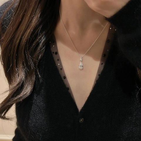 Teardrop Pendant Necklace Copper With Shiny Pear Cut Zircon Elegant Minimalist Water Drop Jewelry For Women