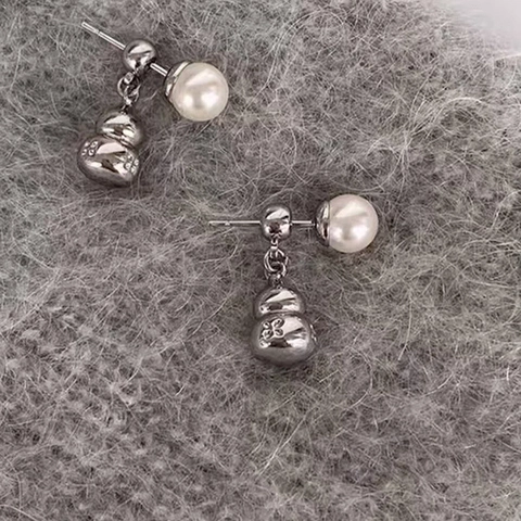 Pendientes De Gota De Perla Artificial Calabaza Nuevo Estilo Chino Cobre Plateado Joyería De Moda Elegante Para Mujeres