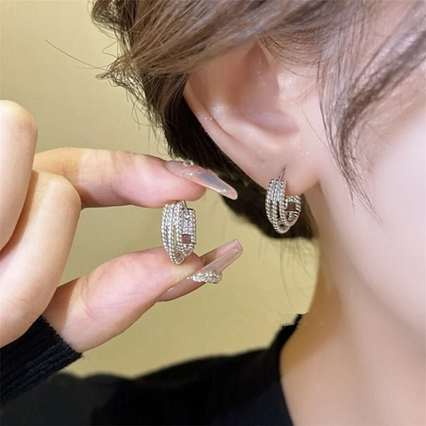 Kupfer Zirkonia Creolen mit 925 Sterlingsilber Stecker Elegant Mehrlagig Gedreht Geometrisch Damen Schmuck