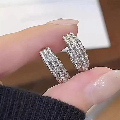 Kupfer Zirkonia Creolen mit 925 Sterlingsilber Stecker Elegant Mehrlagig Gedreht Geometrisch Damen Schmuck