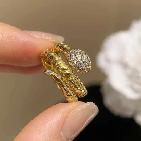 Vintage Snake Wrap Ring Gold Plated Copper Pave Zirconia Spiral Serpent Adjustable Open Finger Jewelry For Women
