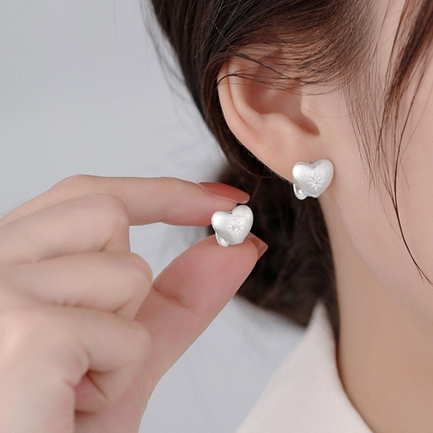 Hart Ring Oorbellen Koper Verzilverd Mat Geborsteld Stermotief Zirkonia Minimalistische Elegante Sieraden Voor Vrouwen