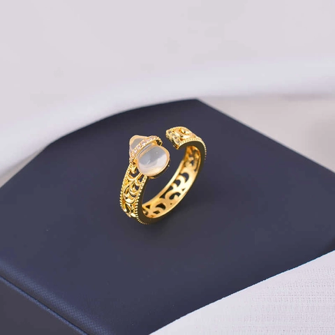 Anello Aperto Di Lusso Zircone Zucca Rame Svuotato Vintage Stile Orientale Gioielli Da Dito Regolabili Per Donna Oro