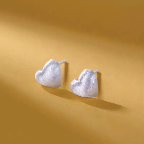 Orecchini A Lobo Cuore Spazzolato Opaco Forma Cuore Rame Stile Francese Minimalista Gioielli Donna Con Perno Argento