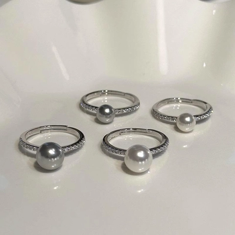 Künstliche Perlenring Kupfer Zirkonia Pave Verstellbares Offenes Band Eleganter Französischer Stil Minimalistischer Schmuck Damen