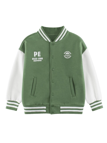 Jungen Collegejacke Gefüttert Baumwollmischung Baseballjacke Kontrastärmel Gestreifter Rippstrick Lässige Kinderjacke