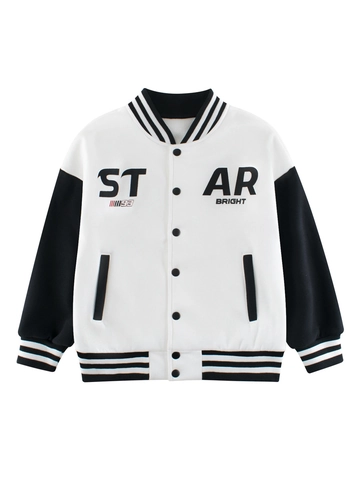 Kinder Varsity Jacke Baumwollmischung Fleece Gefüttert Color Block Buchstaben Print Baseball Mantel Casual Oberbekleidung