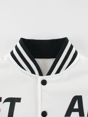 Kinder Varsity Jacke Baumwollmischung Fleece Gefüttert Color Block Buchstaben Print Baseball Mantel Casual Oberbekleidung