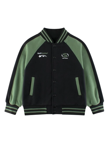 Boys Varsity Jacket Fleece Lined Warm Baseball Jacket Cotton Blend Color Block Contrast Sleeve Letter Embroidery Outwear For Kids Teens
