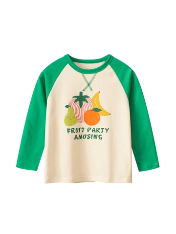 Maglietta A Maniche Lunghe Da Ragazza 100% Cotone Maniche Raglan Stampa Frutta Cartoni Animati Pullover Casual