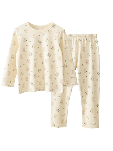Children Cotton Pajama Top And Pants Long Sleeve Round Neck Homewear Soft Breathable Sleepwear For Boys Girls Toddler
