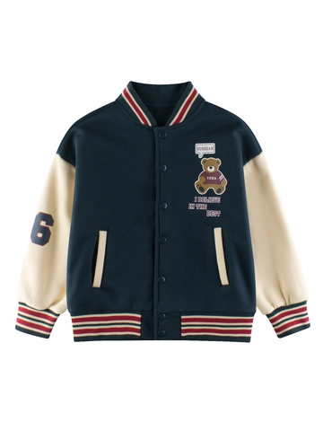 Kinderen Varsity Honkbaljas Fleece Gevoerd Katoen Polyester Beer Borduurwerk Contrast Mouw Voor Jongens En Meisjes