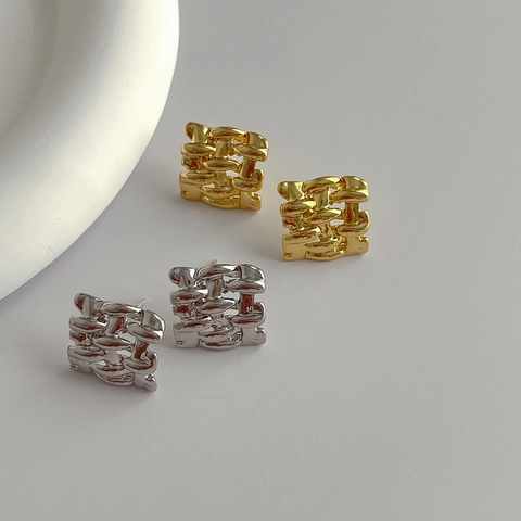 Geometrische Quadratische Ohrstecker Gewebte Textur Metallgitter Design Kupferschmuck Für Frauen Schick Elegant Minimalistisch