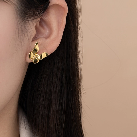 Boucles D'Oreilles Papillon Cuivre Zircon Brillant Délicat Élégant Style Coréen Femmes Fermoir À Vis Bijoux