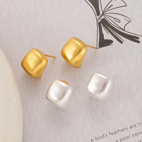 Minimalist Geometric Square Stud Earrings Brushed Matte Copper Cube Modern Jewelry For Women