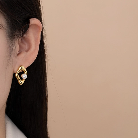 Geometrische Kunstparel Oorknopjes Onregelmatige Vloeibare Metaalstijl Koper Minimalistische Franse Vintage Sieraden Voor Vrouwen