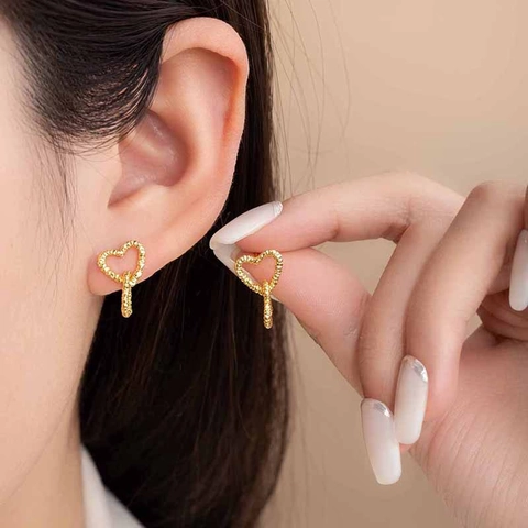 Orecchini A Bottone Con Cuore Intrecciato Irregolare Ottone Texturizzato Gioielli Stile Minimalista Vintage Per Donna Elegante Chic