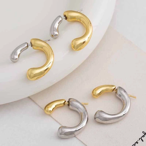 Pendientes De Aro En Forma De C Minimalistas Bicolor Oro Plata Color Mixto Latón Diseño Fluido Geométrico Para Mujeres