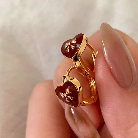 Messing Herzförmige Creolen Mit Emaille Schleife Dekor Retro Eleganter Schmuck Für Damen