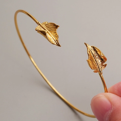 Blatt Manschette Armreif Kupfer Vergoldet Unregelmäßig Ginkgoblatt Offener Armreif Französischer Retro Vintage Stil Schmuck Für Damen