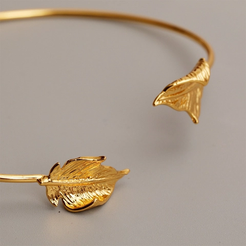 Blatt Manschette Armreif Kupfer Vergoldet Unregelmäßig Ginkgoblatt Offener Armreif Französischer Retro Vintage Stil Schmuck Für Damen
