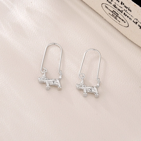 Schnauzer Dog 3D Stereoscopic Animal Copper Brass U-Shape Hook Earrings For Women Creative Petite Dainty Jewelry