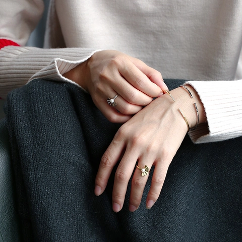 Brazalete Abierto Ajustable De Cobre Con Pavé De Circonitas Joyería Elegante Minimalista Para Mujer