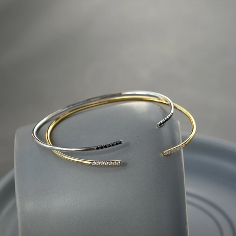 Brazalete Abierto Ajustable De Cobre Con Pavé De Circonitas Joyería Elegante Minimalista Para Mujer