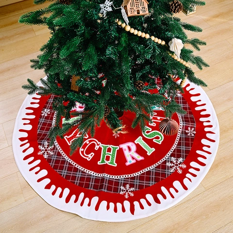 Gonna Per Albero Di Natale Bordo Fiocco Di Neve Merry Christmas Plaid Rosso Verde Stoffa Decorazione Per Feste