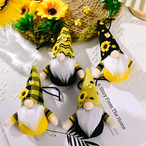 Bee Day Sunflower Gnome Hanging Ornaments Knit Hat Bumblebee Faceless Doll Handmade Spring Home Party Decoration