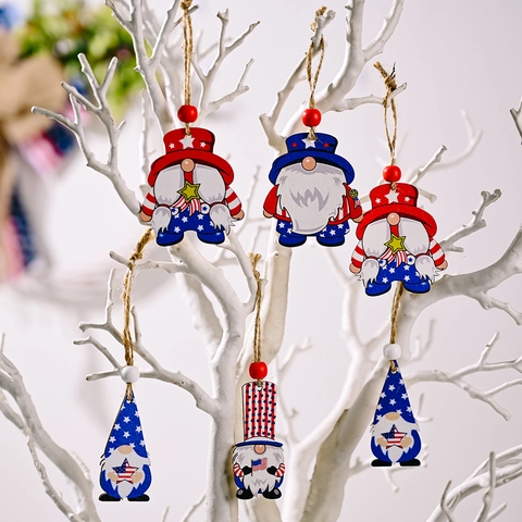 Ornamenti Di Gnomi In Legno Per Il Giorno Dell'Indipendenza Decorazioni Appese Patriottiche Stelle E Strisce Rosso Bianco Blu