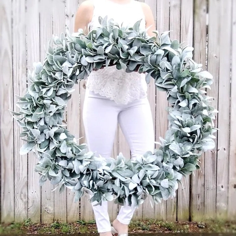 Artificial Lamb's Ear Wreath Flocked Green Leaves Farmhouse Wreath For Front Door Wall Decor Mother's Day Wedding Home Decoration Wreath