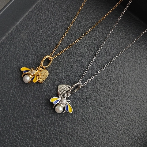 Collana Pendente Cuore Ape Ali Smaltate Perla Artificial Sintetica Zircone Catena Clavicola In Acciaio Al Titanio Per Donna Gioielli Eleganti