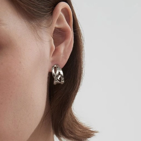 Geometric C Shape Stud Earrings Intertwined Double Layer Brass Jewelry With 925 Sterling Silver Earring Post For Women