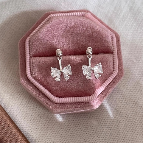 Boucles D'oreilles Nœud Avec Zircone Base En Cuivre 925 Argent Sterling Tige Douce Élégante Bijoux Pour Femmes