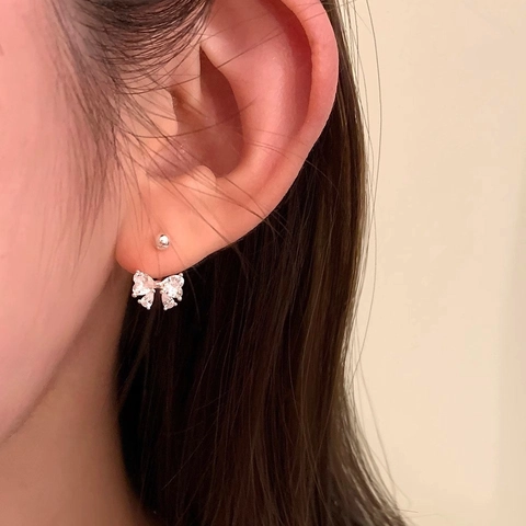 Boucles D'oreilles Nœud Avec Zircone Base En Cuivre 925 Argent Sterling Tige Douce Élégante Bijoux Pour Femmes