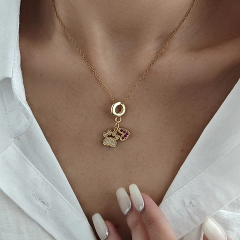 Collar De Acero De Titanio Y Cobre Bañado En Oro Con Colgantes De Corazón Y Pata De Circón Joyería Fina Para Mujer