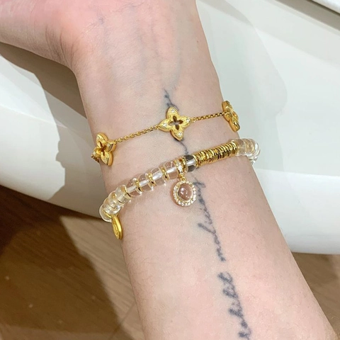 Witte Kristallen Kralen Armband Koperen Munt Hanger Strass Hand Juwelen Elegante Mode Accessoires Voor Dames