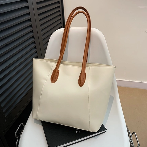 Grand Sac Cabas en Cuir PU pour Femmes Minimaliste Navettage Sac à Épaule Luxe Polyvalent Élégant Main Quotidien