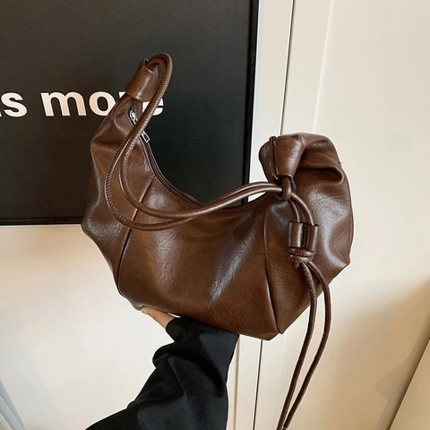 Bolso Hobo de Mujer Gran Capacidad Cuero PU Minimalista Color Sólido Bolso de Hombro Suave Forma Empanadilla Viaje Diario