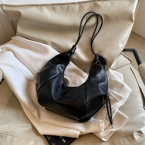 Bolso Hobo de Mujer Gran Capacidad Cuero PU Minimalista Color Sólido Bolso de Hombro Suave Forma Empanadilla Viaje Diario