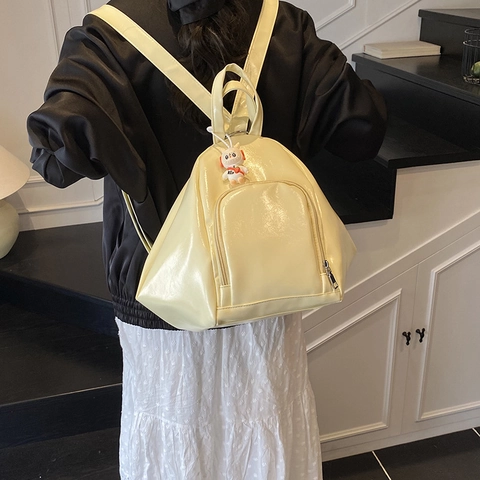Damen Mode Rucksack PU Leder Geometrisches Dreiecksdesign Umwandelbare Umhängetasche Mit Plüsch Anhänger Reisen Schule