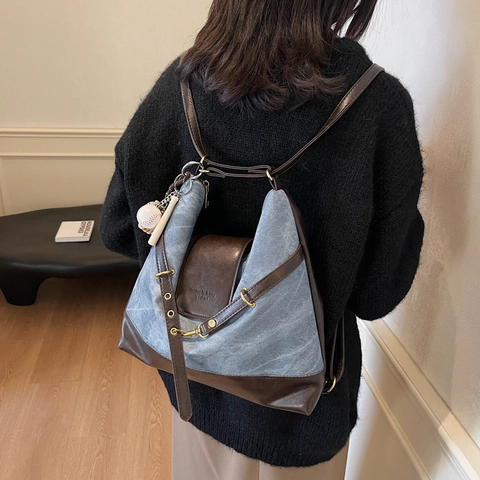 Sac Fourre-Tout Rétro en Cuir PU et Toile pour Femmes Grande Capacité Sac à Bandoulière Avec Charme de Batte de Baseball et Gant