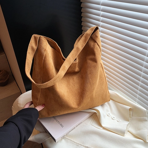 Dames Grote Capaciteit Mat PU Suède Tote Bag Retro Stedelijke Minimalistische Schoudertas Herfst Winter Woon-werkverkeer Handtas