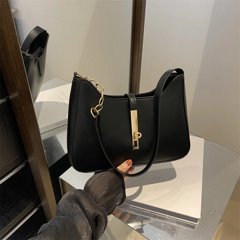 Borsa Sottobraccio in Pelle PU Minimalista Da Donna Con Tracolla a Catena Dorata E Fibbia in Metallo Borsa a Tracolla Versatile